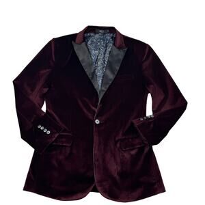 Velvet Burgundy Blazer with Satin Lapel